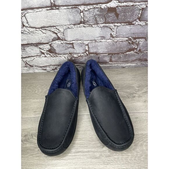UGG Ascot Slipper Blue Matte Leather Navy Wool Loafers Men’s 10M US/43EU 1103889 - Picture 12 of 16